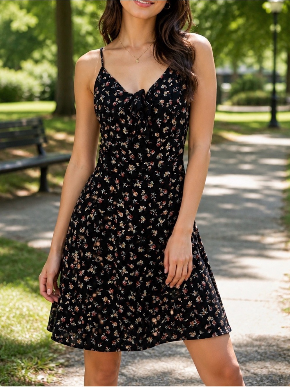 Mossimo Supply Co. Black Floral Tie-Front Mini Dress